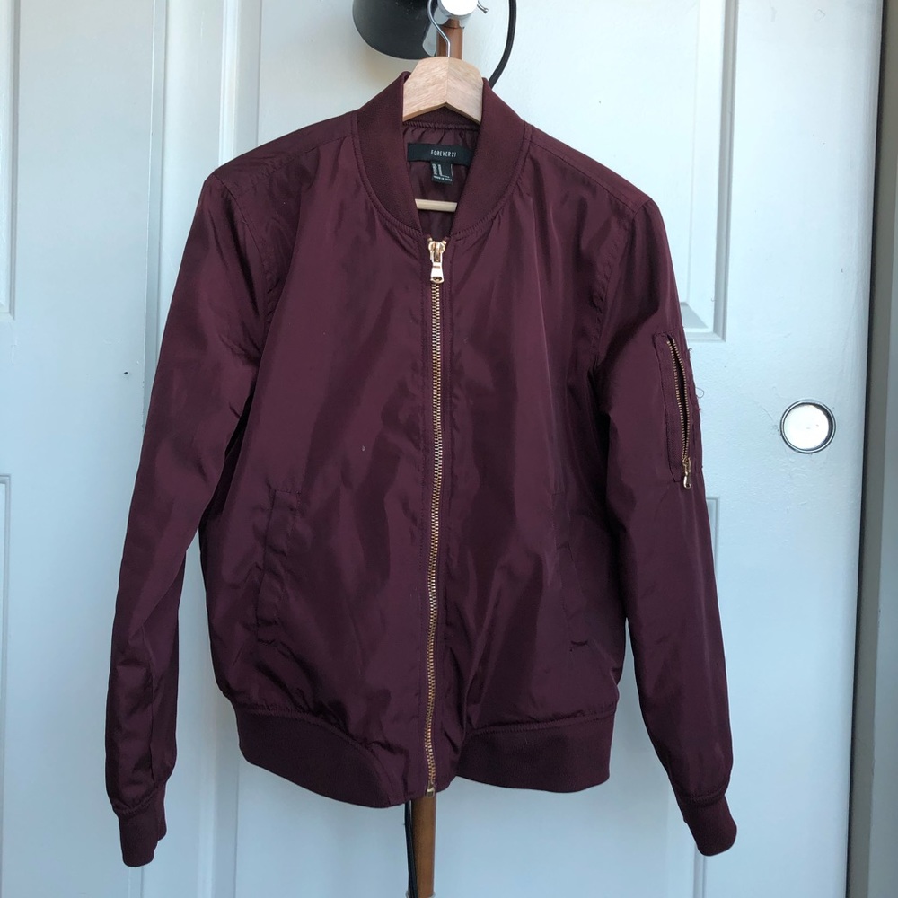 Forever 21 Burgundy Bomber Jacket